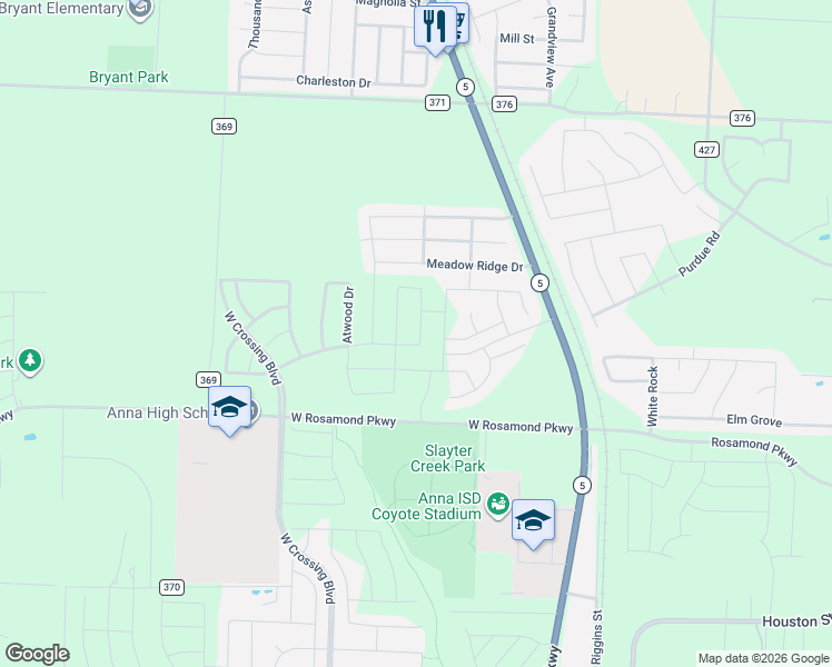 map of restaurants, bars, coffee shops, grocery stores, and more near 2004 Erlinda Drive in Anna