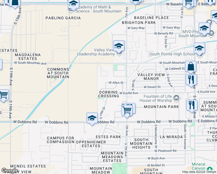 map of restaurants, bars, coffee shops, grocery stores, and more near 1010 West Samantha Way in Phoenix