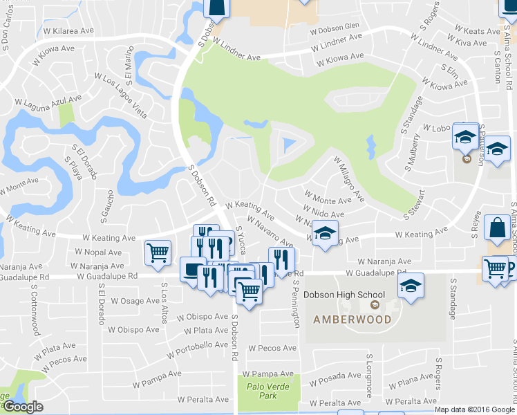 map of restaurants, bars, coffee shops, grocery stores, and more near South El Paradiso in Mesa
