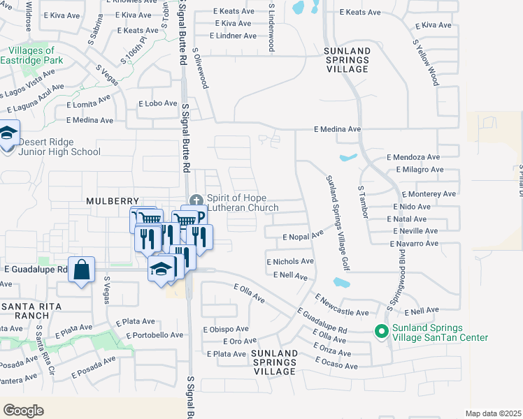 map of restaurants, bars, coffee shops, grocery stores, and more near 2610 South Willow Wood in Mesa