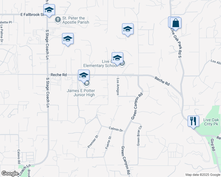 map of restaurants, bars, coffee shops, grocery stores, and more near 1356 Los Conejos Road in Fallbrook
