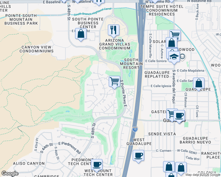 map of restaurants, bars, coffee shops, grocery stores, and more near 8665 South 51st Street in Phoenix