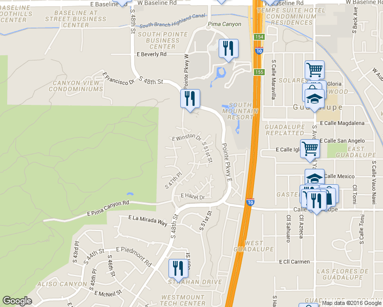 map of restaurants, bars, coffee shops, grocery stores, and more near 8644 S 48th St in Phoenix