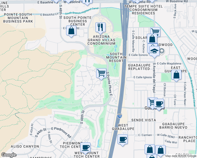 map of restaurants, bars, coffee shops, grocery stores, and more near 8665 South 51st Street in Phoenix