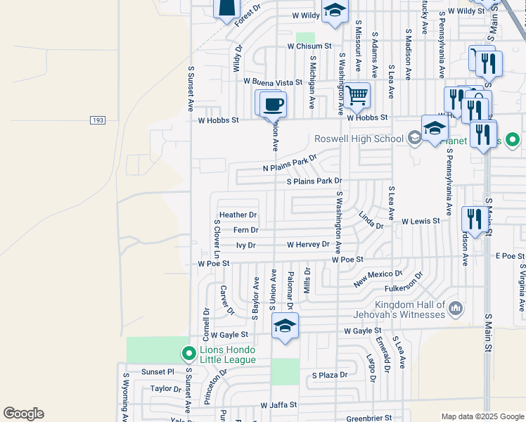 map of restaurants, bars, coffee shops, grocery stores, and more near 1913 Clover Lane in Roswell