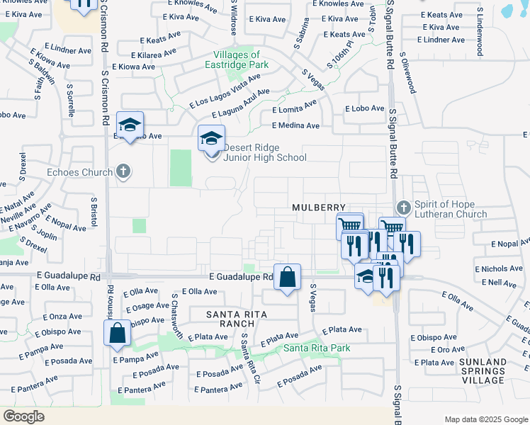 map of restaurants, bars, coffee shops, grocery stores, and more near 2616 South Valle Verde in Mesa