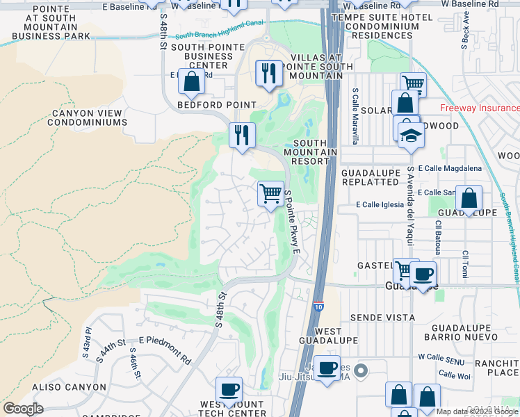 map of restaurants, bars, coffee shops, grocery stores, and more near 8665 South 51st Street in Phoenix