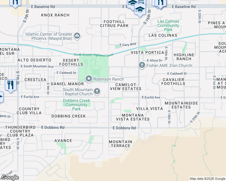 map of restaurants, bars, coffee shops, grocery stores, and more near 8635 South 14th Street in Phoenix