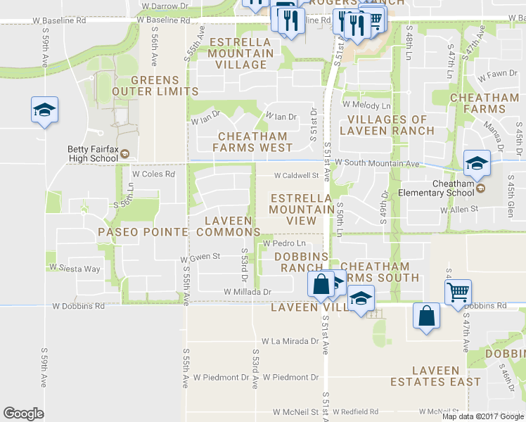 map of restaurants, bars, coffee shops, grocery stores, and more near 8612 52nd Drive in Maricopa County