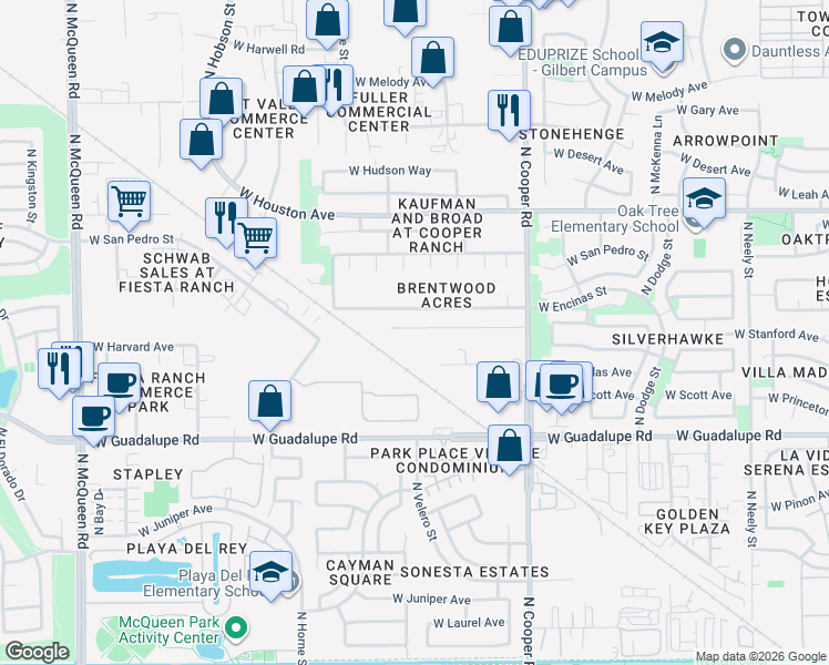 map of restaurants, bars, coffee shops, grocery stores, and more near 1013 West Stanford Avenue in Gilbert