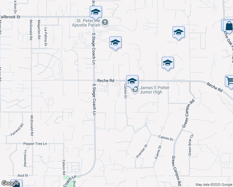 map of restaurants, bars, coffee shops, grocery stores, and more near Reche Road in Fallbrook