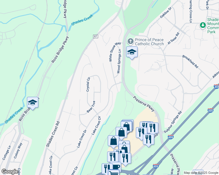 map of restaurants, bars, coffee shops, grocery stores, and more near 856 Lake Crest Drive in Hoover