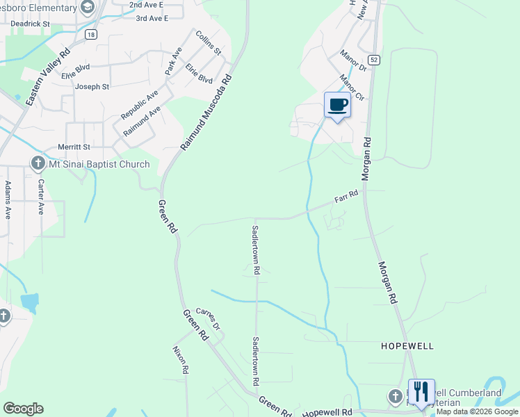 map of restaurants, bars, coffee shops, grocery stores, and more near 4076 Farr Road in Bessemer