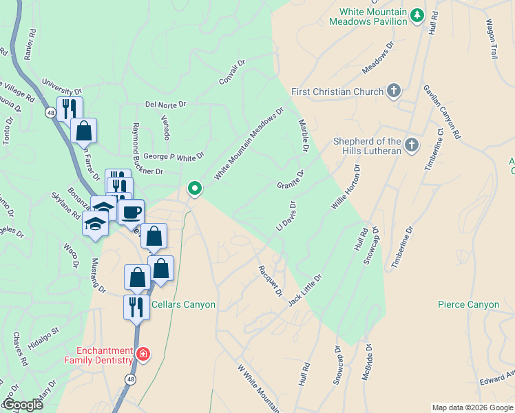 map of restaurants, bars, coffee shops, grocery stores, and more near 202 Klamath Road in Ruidoso