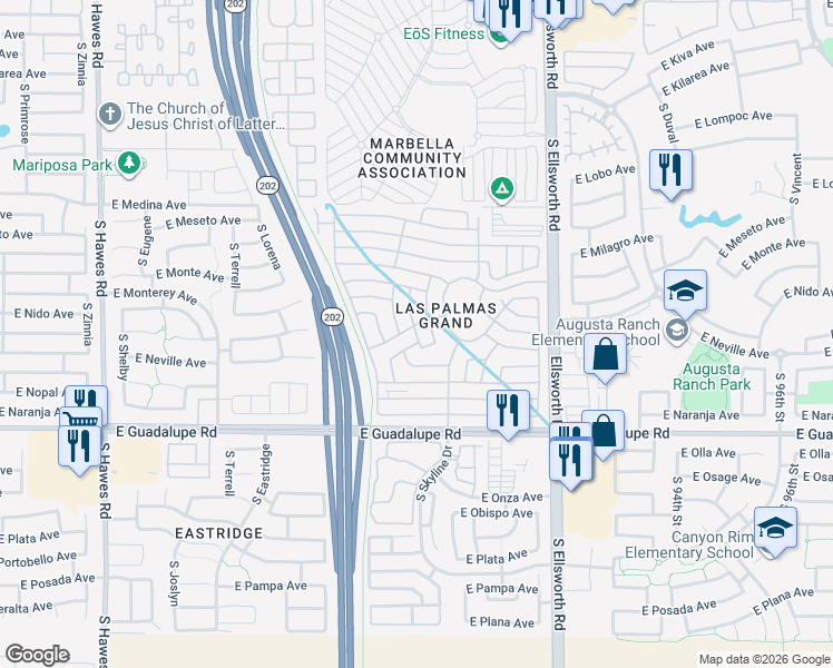 map of restaurants, bars, coffee shops, grocery stores, and more near South Las Palmas Grand in Mesa