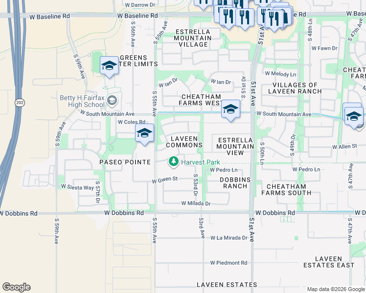 map of restaurants, bars, coffee shops, grocery stores, and more near 5336 West Samantha Way in Phoenix