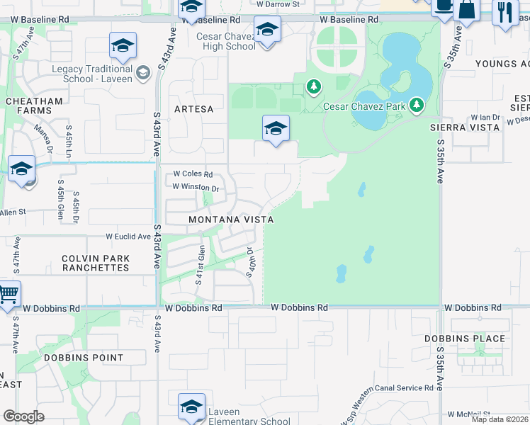 map of restaurants, bars, coffee shops, grocery stores, and more near 4009 West Desert Drive in Phoenix