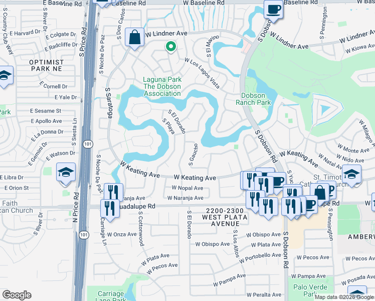 map of restaurants, bars, coffee shops, grocery stores, and more near 2603 South El Dorado in Mesa