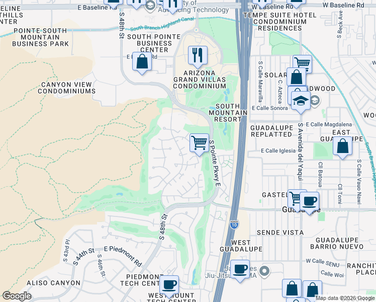 map of restaurants, bars, coffee shops, grocery stores, and more near 8646 South 48th Street in Phoenix