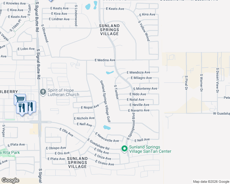 map of restaurants, bars, coffee shops, grocery stores, and more near 2616 South Tambor in Mesa