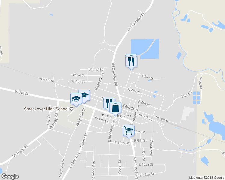 map of restaurants, bars, coffee shops, grocery stores, and more near 202 West 5th Street in Smackover