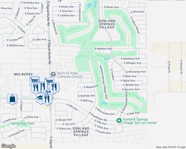 map of restaurants, bars, coffee shops, grocery stores, and more near 2617 South Wattlewood in Mesa