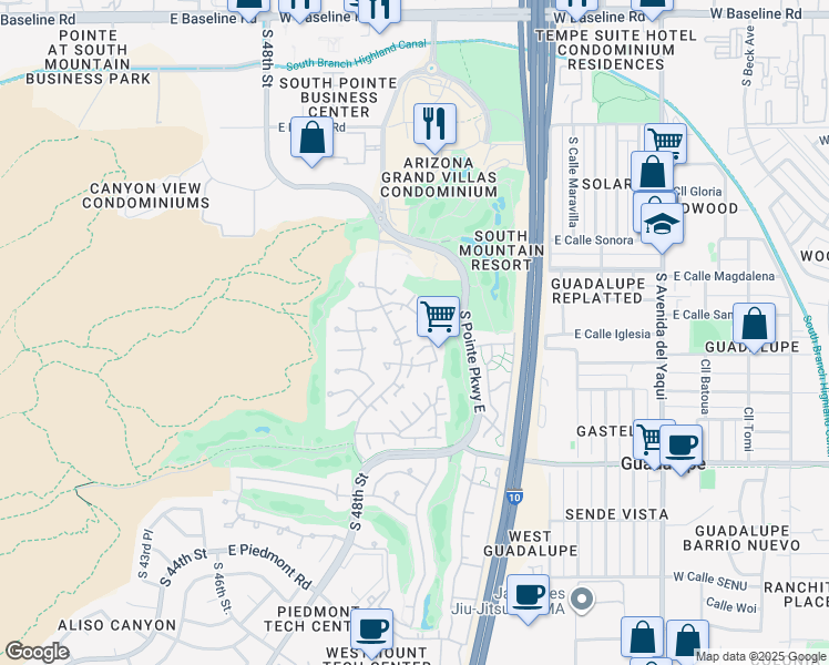 map of restaurants, bars, coffee shops, grocery stores, and more near 8646 South 48th Street in Phoenix