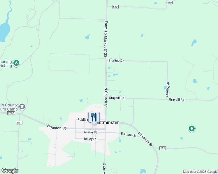 map of restaurants, bars, coffee shops, grocery stores, and more near 508 North Church Street in Anna