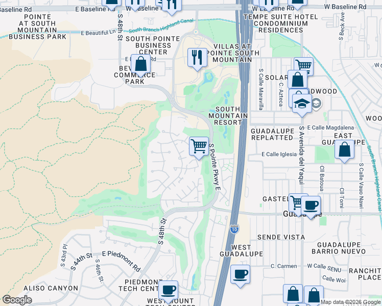 map of restaurants, bars, coffee shops, grocery stores, and more near 8665 South 51st Street in Phoenix