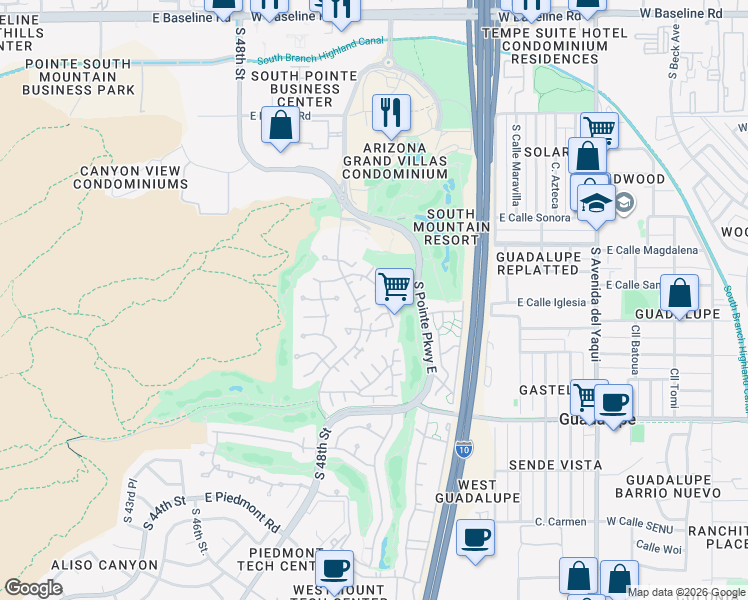 map of restaurants, bars, coffee shops, grocery stores, and more near 8665 South 51st Street in Phoenix