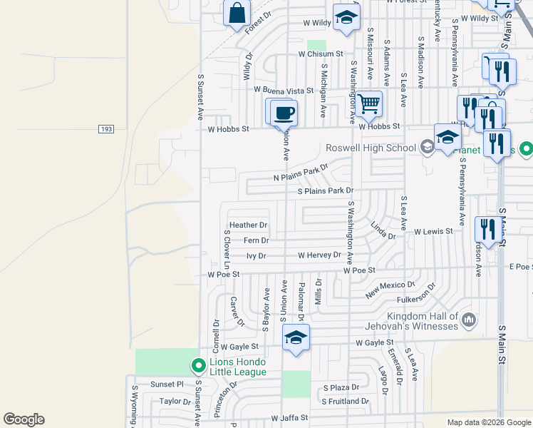 map of restaurants, bars, coffee shops, grocery stores, and more near 2008 Clover Lane in Roswell