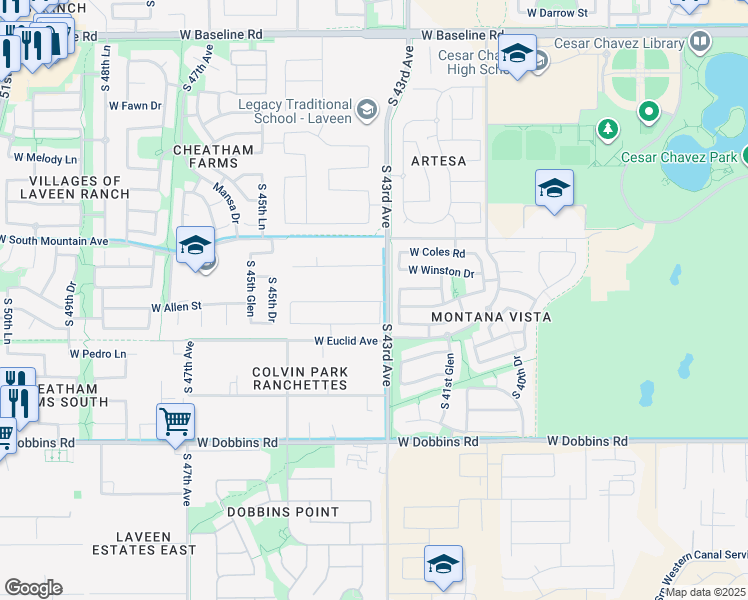 map of restaurants, bars, coffee shops, grocery stores, and more near 4318 West Allen Street in Maricopa County