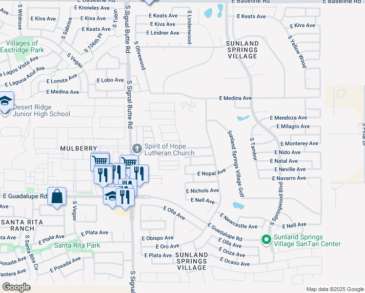 map of restaurants, bars, coffee shops, grocery stores, and more near 2610 South Willow Wood in Mesa