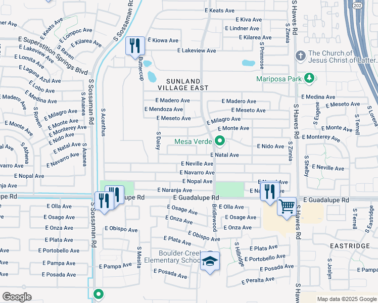 map of restaurants, bars, coffee shops, grocery stores, and more near 7916 East Neville Avenue in Mesa
