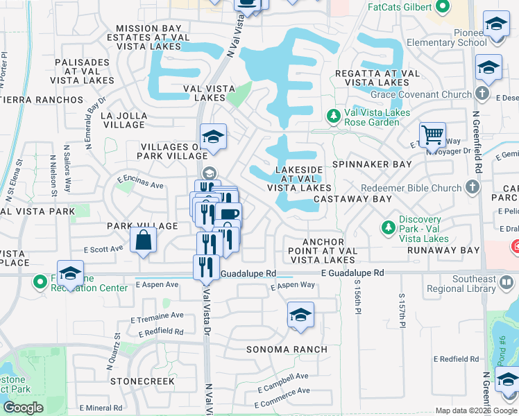 map of restaurants, bars, coffee shops, grocery stores, and more near 888 North Harmony Avenue in Gilbert