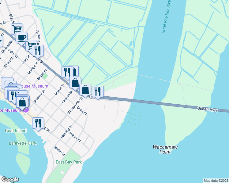 map of restaurants, bars, coffee shops, grocery stores, and more near 210 Church Street in Georgetown