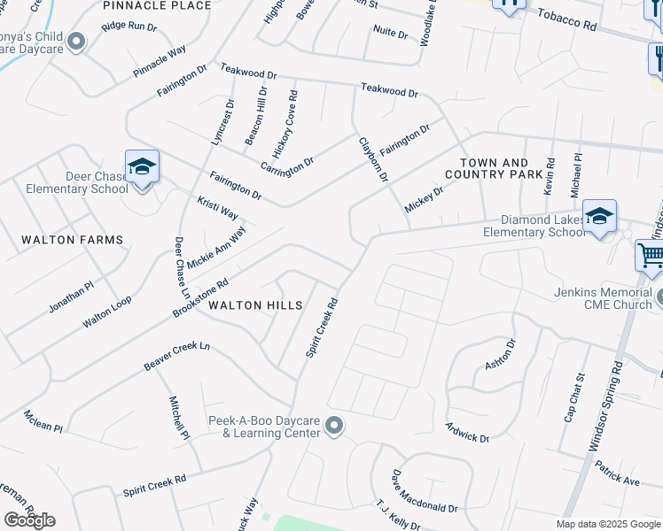 map of restaurants, bars, coffee shops, grocery stores, and more near 1406 Brookstone Road in Hephzibah