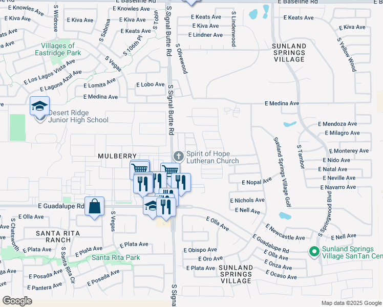 map of restaurants, bars, coffee shops, grocery stores, and more near 2565 South Signal Butte Road in Mesa