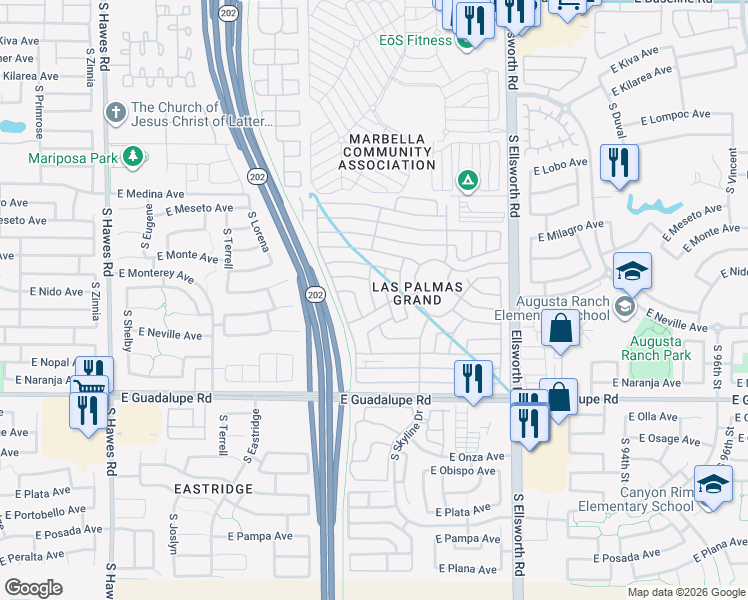 map of restaurants, bars, coffee shops, grocery stores, and more near East Las Palmas Grand in Mesa