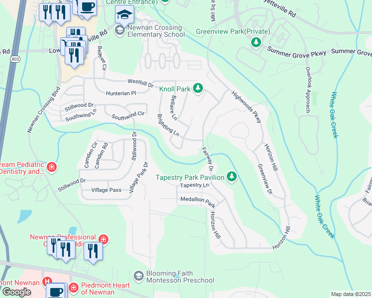 map of restaurants, bars, coffee shops, grocery stores, and more near 18 Keystone Circle in Newnan
