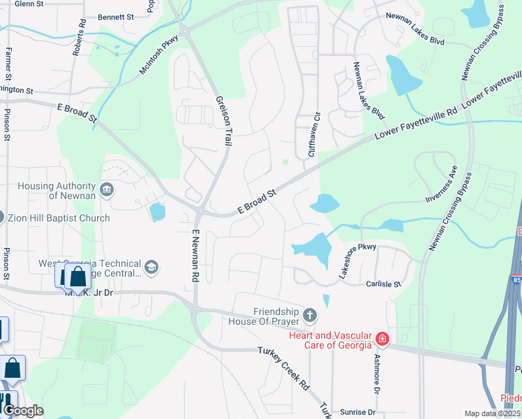 map of restaurants, bars, coffee shops, grocery stores, and more near 10 Preserve Drive in Newnan