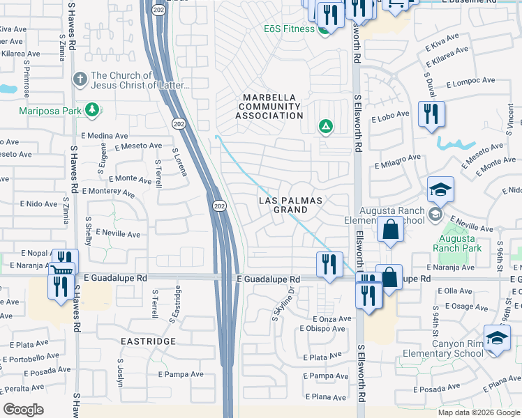 map of restaurants, bars, coffee shops, grocery stores, and more near East Las Palmas Grand in Mesa