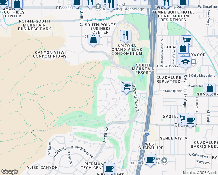 map of restaurants, bars, coffee shops, grocery stores, and more near 4632 East Winston Drive in Phoenix