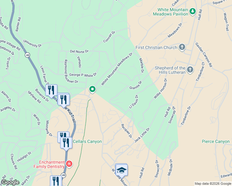 map of restaurants, bars, coffee shops, grocery stores, and more near 109 Slate Court in Ruidoso