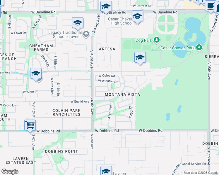 map of restaurants, bars, coffee shops, grocery stores, and more near 8515 South 41st Glen in Phoenix