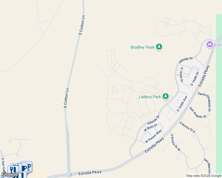 map of restaurants, bars, coffee shops, grocery stores, and more near South Cotton Lane in Goodyear