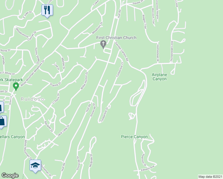 map of restaurants, bars, coffee shops, grocery stores, and more near 210 Timberline Court in Ruidoso