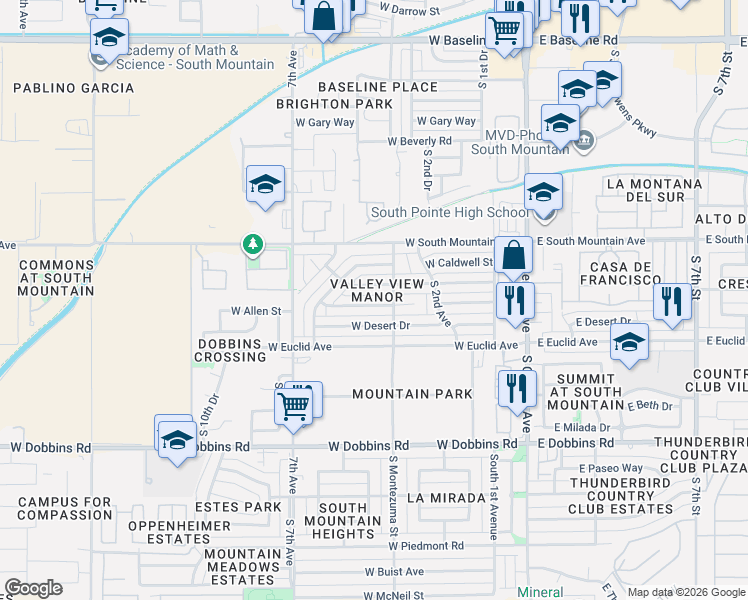 map of restaurants, bars, coffee shops, grocery stores, and more near 324 West Winston Drive in Phoenix
