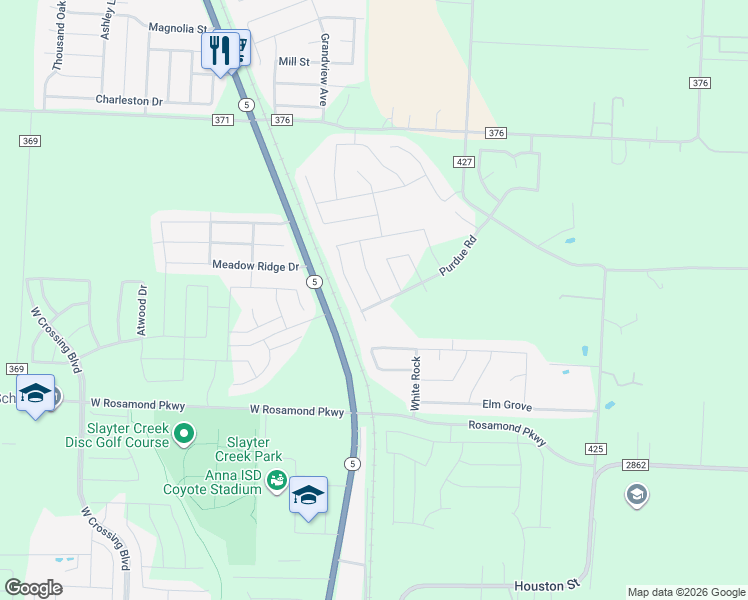 map of restaurants, bars, coffee shops, grocery stores, and more near 2112 Basil Avenue in Anna