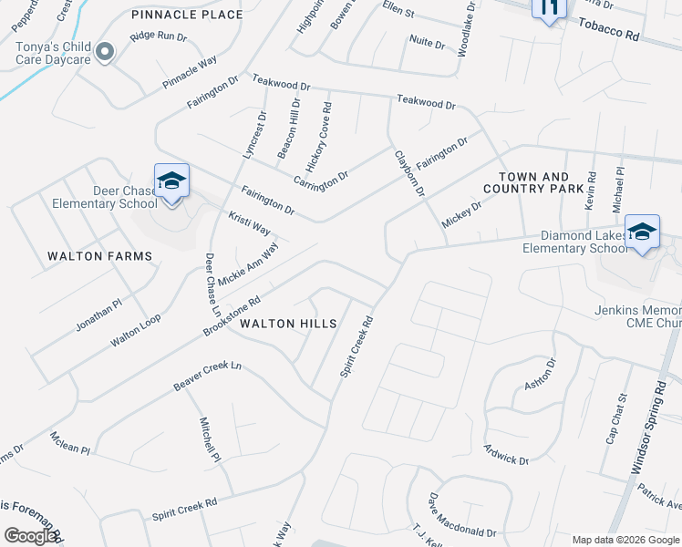 map of restaurants, bars, coffee shops, grocery stores, and more near 1419 Brookstone Road in Hephzibah